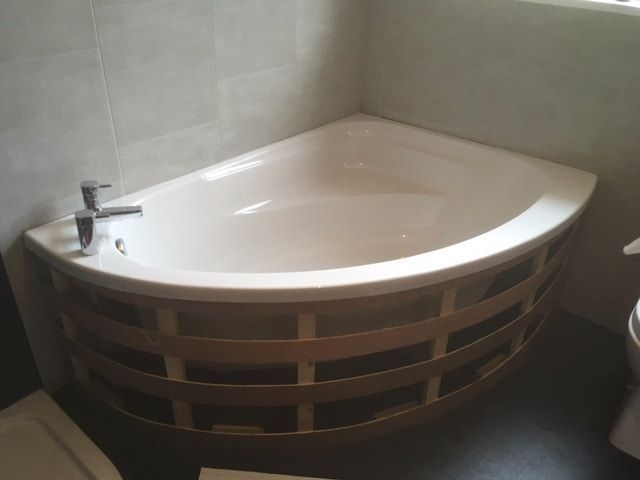 With this bathroom makeover I decided that a matching bath panel would really set off the bath...